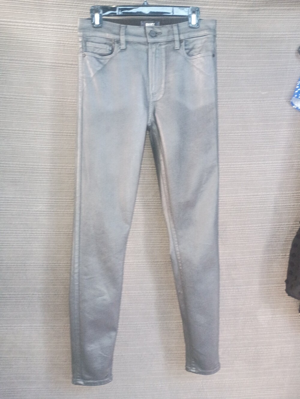PAIGE Hoxton Ultra Skinny Metallic Silver Coated Jeans Size 28
